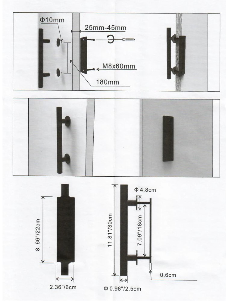 Drawing for the handle for the suspended-door system, ø 25 mm, ZN