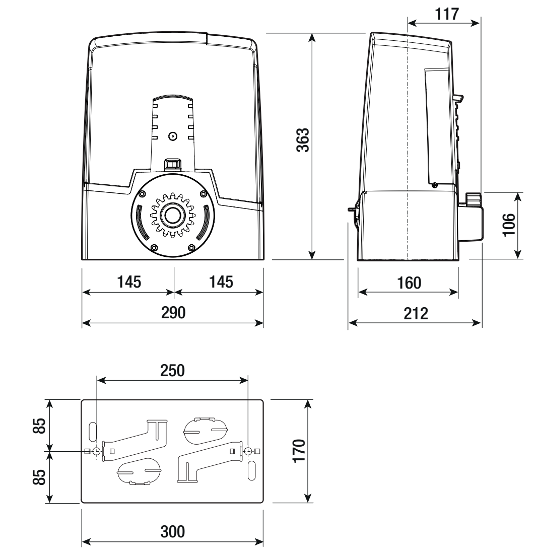 Dimensional drawing of BXV04AGS operator