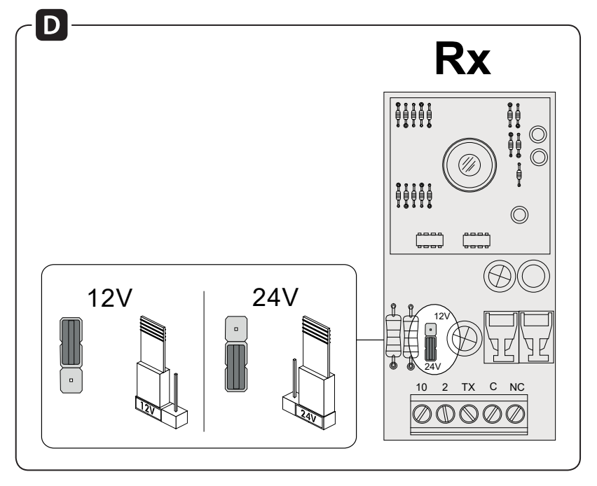 DIR10 jumper for 12 or 24 V power supply