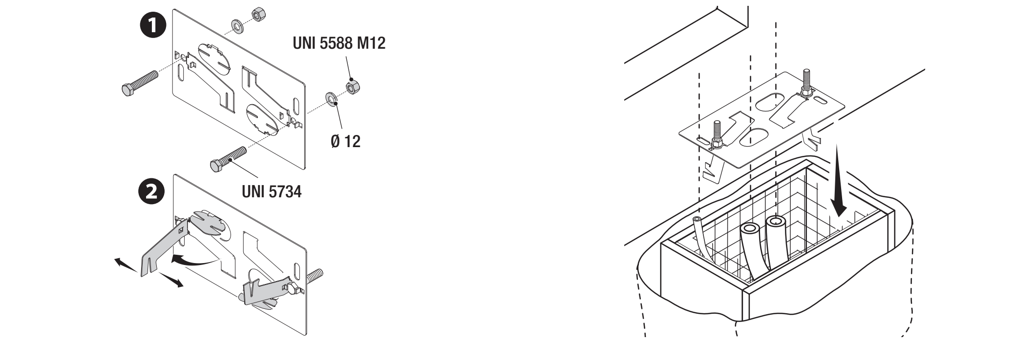 Anchor plate, holes and M12 fixings