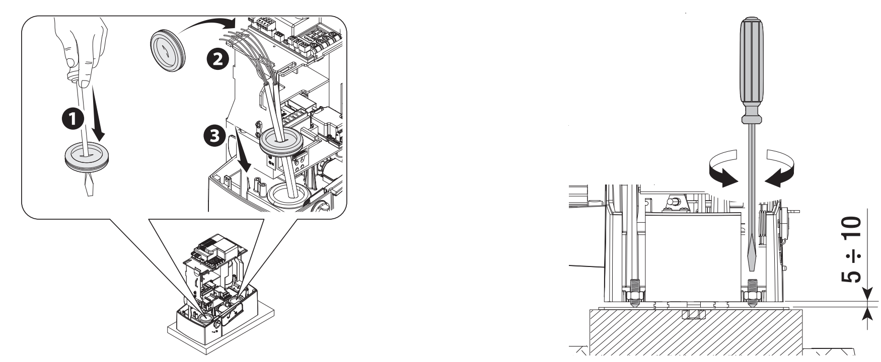 Cable gland and height adjustment of the BXV operator