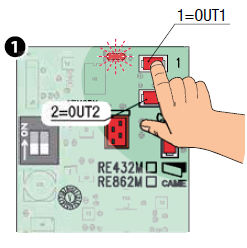 1. Hold down the button on the receiver for the RELAY you want to program; the L1 LED will start flashing.