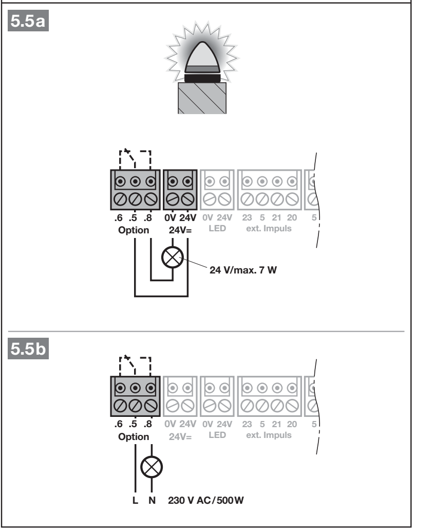 Original light wiring diagrams – 24 V DC via the 24V= output and 230 V AC with a separate power supply