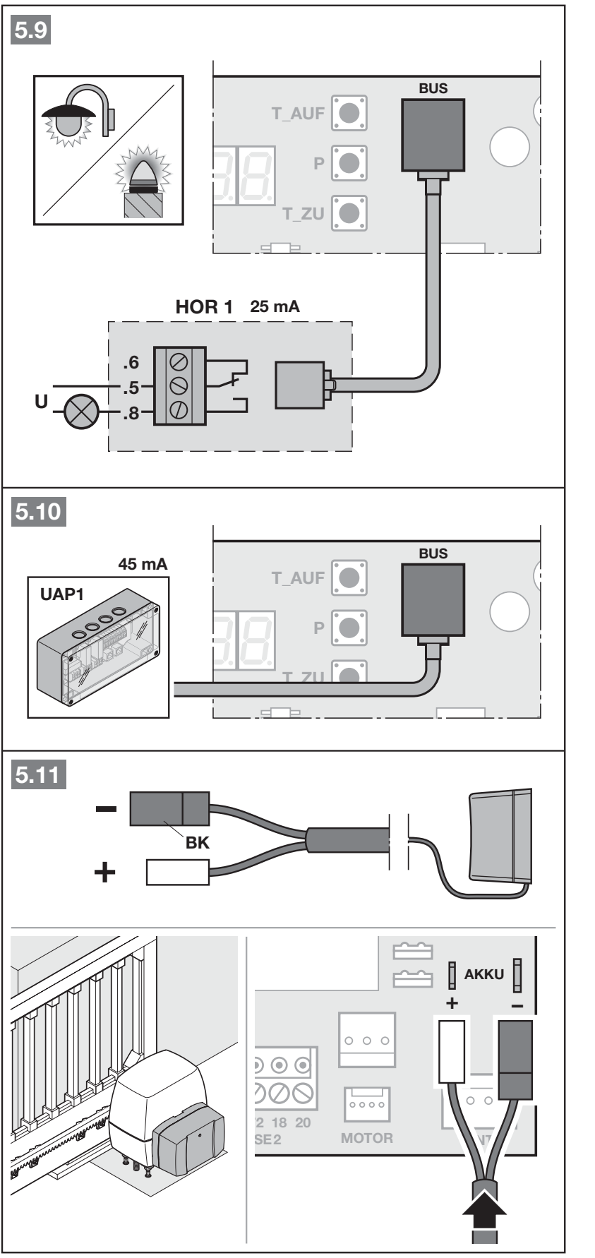 Original connections for HOR1, UAP1 and the emergency battery
