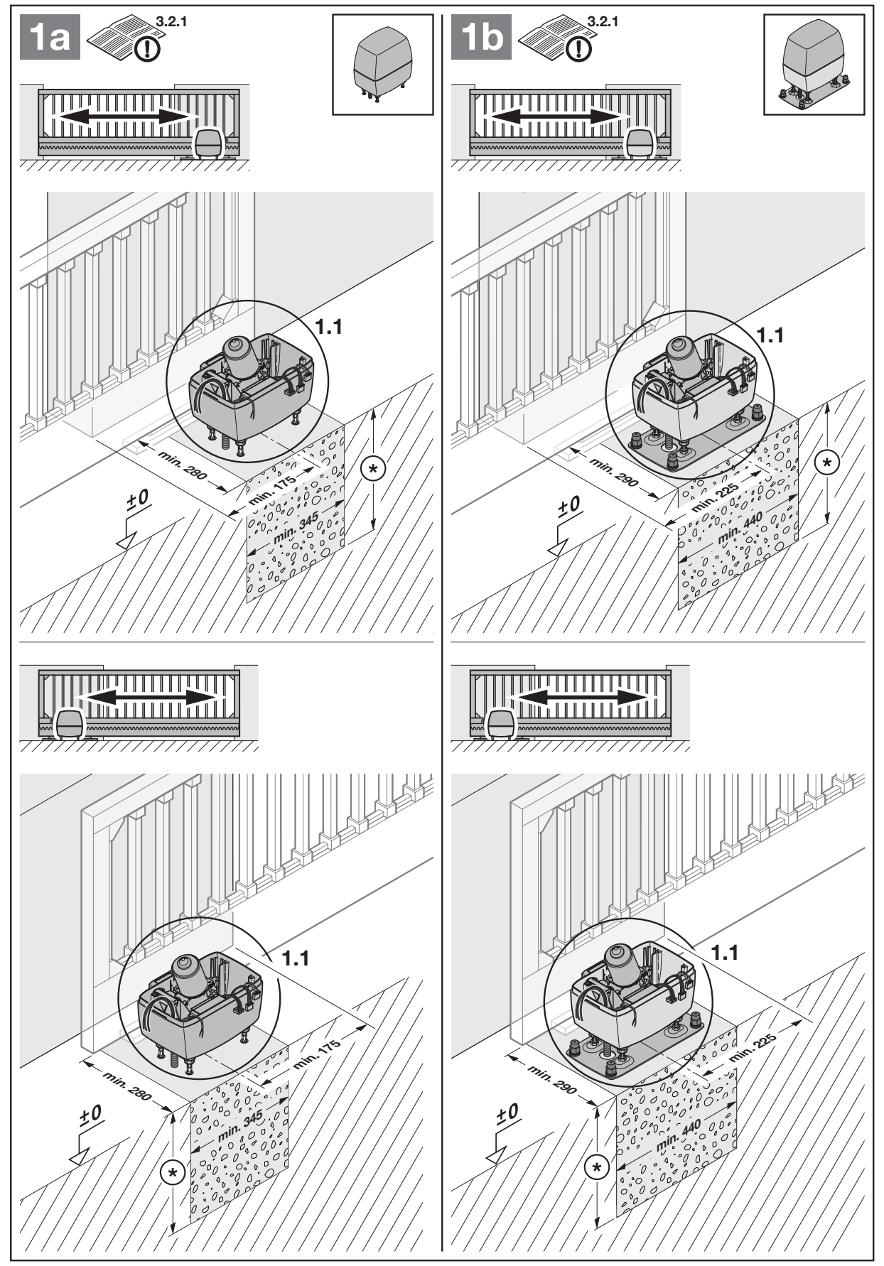 LineaMatic foundation without and with a floor plate – both orientations
