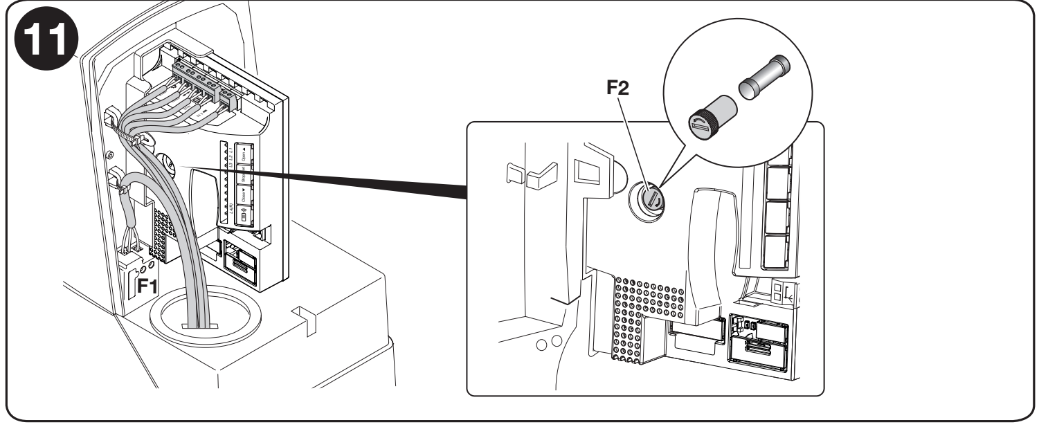 Location of fuses F1 and F2 in the RD400 drive