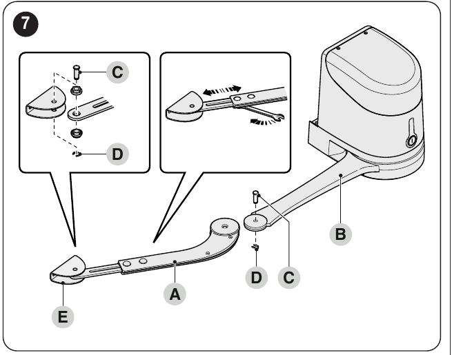 Original NICE HYKE installation of the articulated arm and bracket