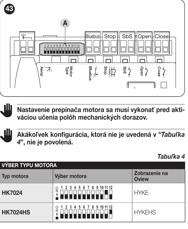 Original HYKE HS motor-type selector on the control board