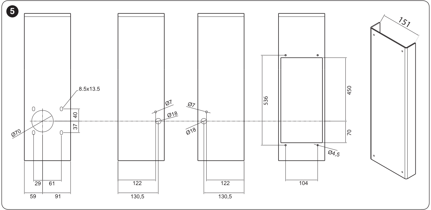 NKSL400 – original dimensions of the openings and rear post cover NKSL400 – original dimensions of the openings and rear post cover