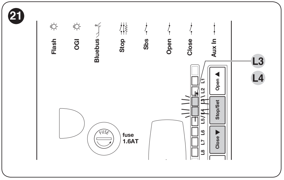 CLOSE and STOP/SET to set the gate leaf travel length