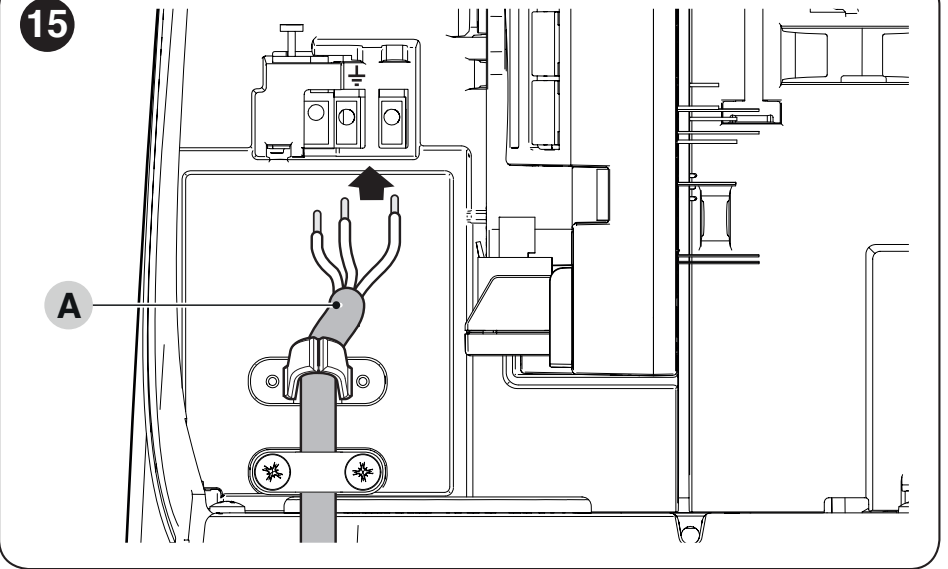 Mains power connection and RUN1500 drive cable fastening