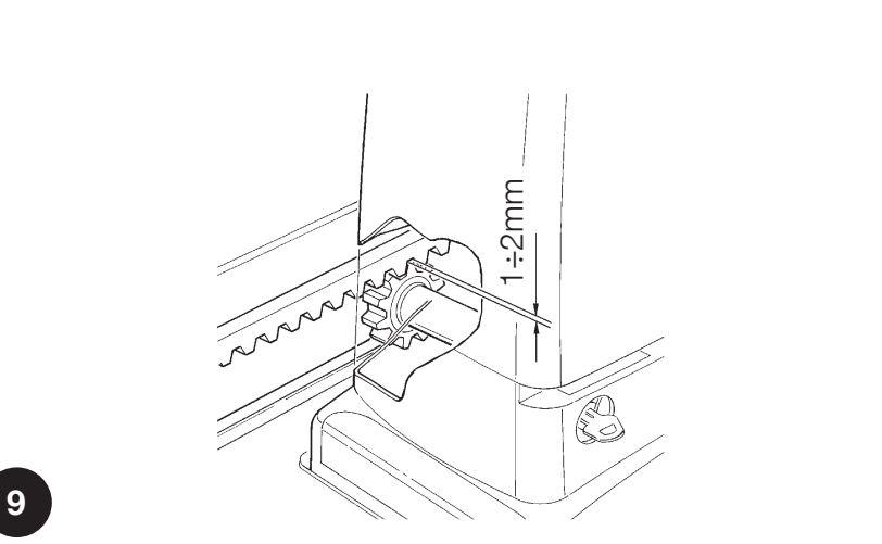 Maintain a 1–2 mm clearance between the rack and pinion