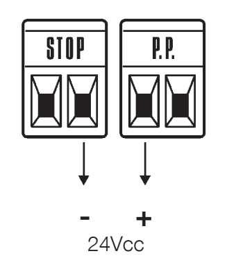 RUA1 – auxiliary power supply: right STOP negative, left P.P. positive