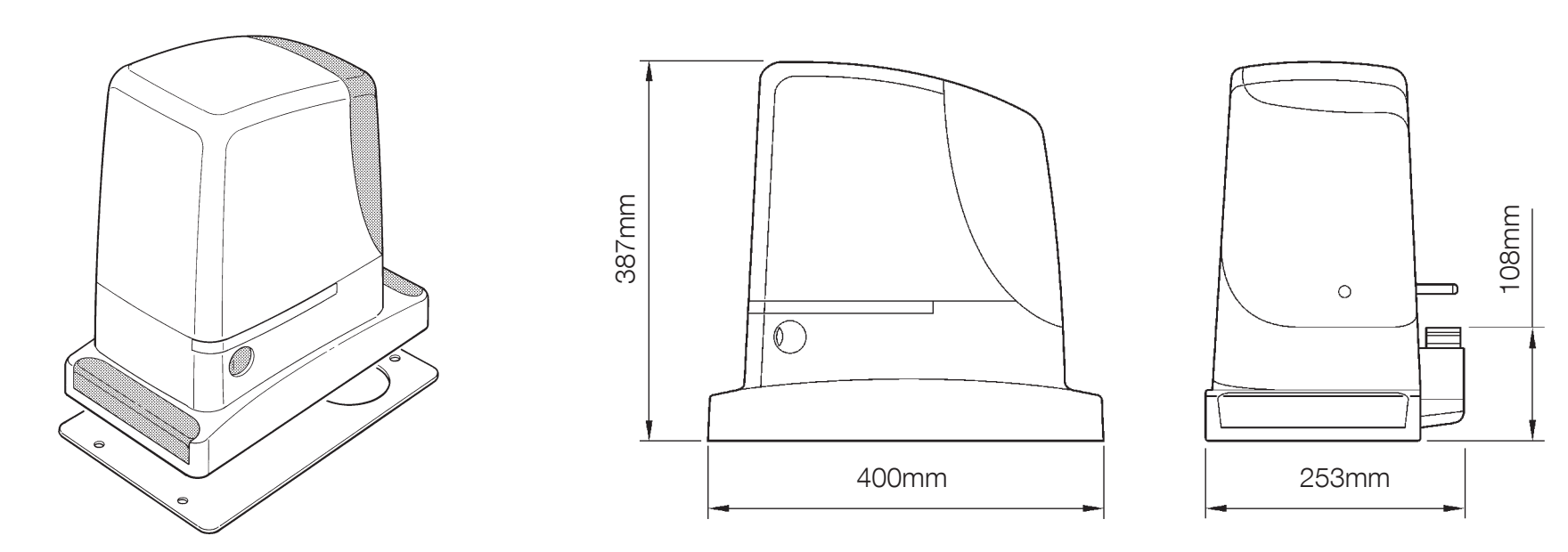 NICE RUN2500I – original installation dimensions in mm