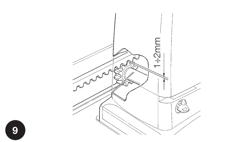 1–2 mm clearance between the rack and pinion