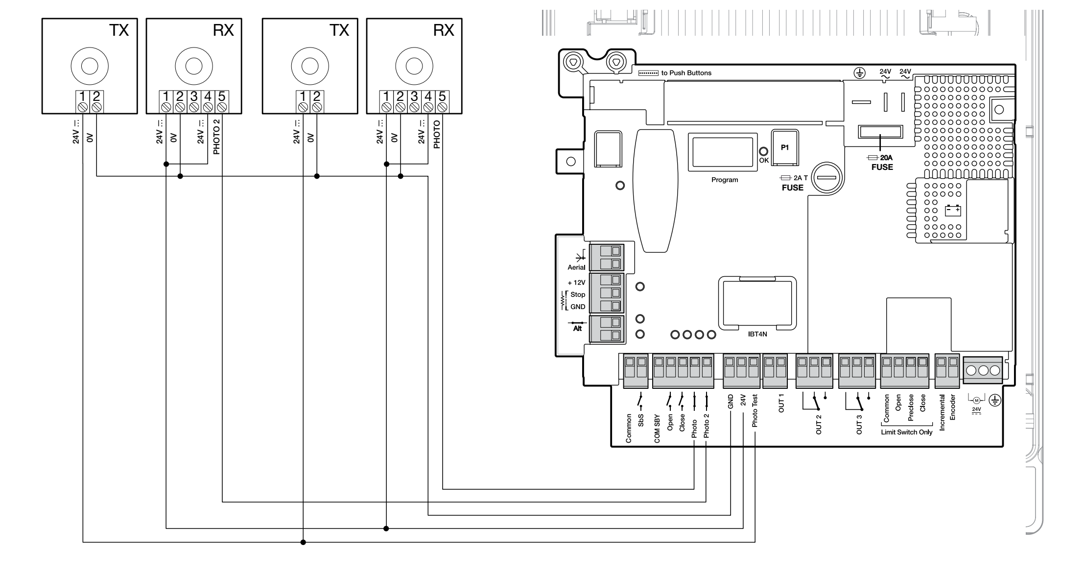 DPRO924: RX to GND/24 V and TX to GND/Phototest