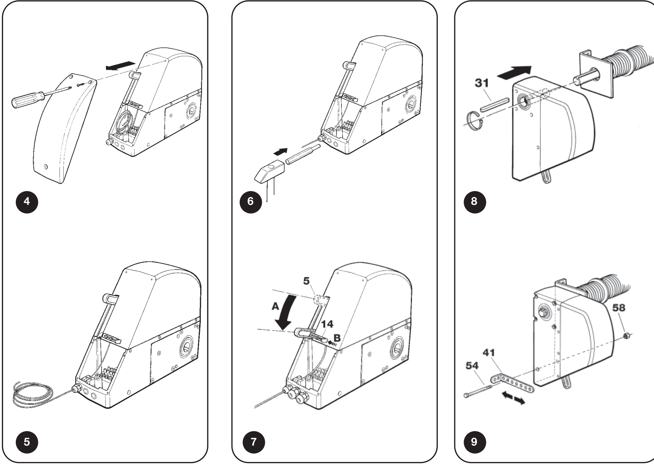 SUMO: cable glands, release-lever installation position, drive key and bracket