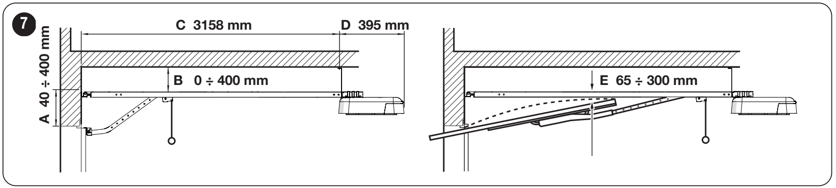 SPIDER800W installation space: A, B, C, D, and distance E