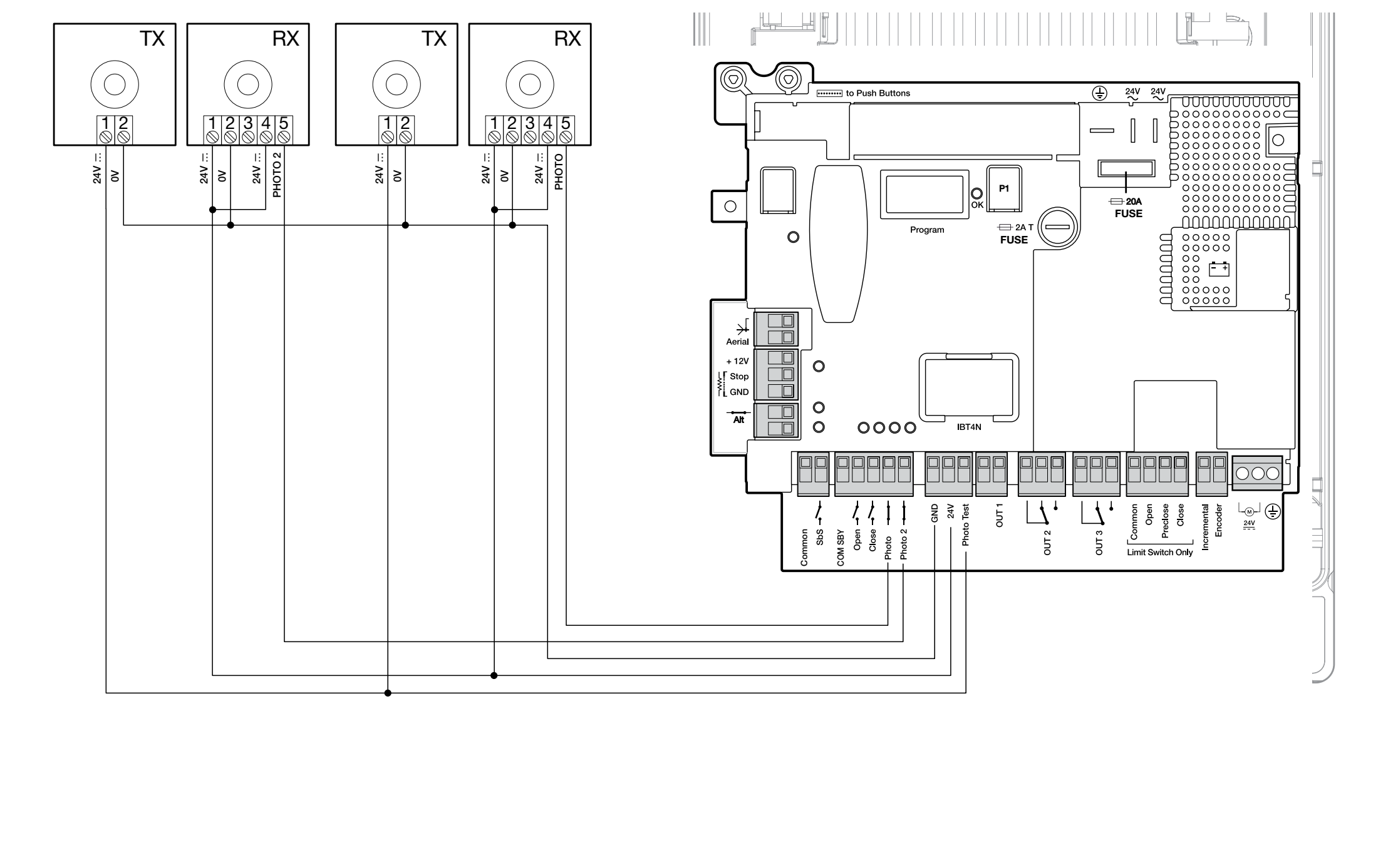 DPRO924: RX to GND/24 V and TX to GND/Phototest