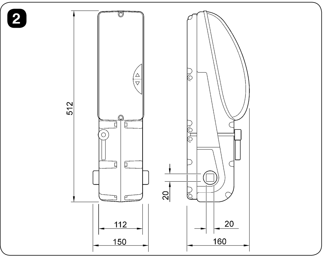 NICE TEN – dimensioned drawing of the motor and square output shaft NICE TEN – dimensioned drawing of the motor and square output shaft