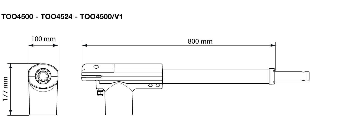 Dimensions of the NICE TOO4524 motor, as specified by the manufacturer Dimensions of the NICE TOO4524 motor, as specified by the manufacturer