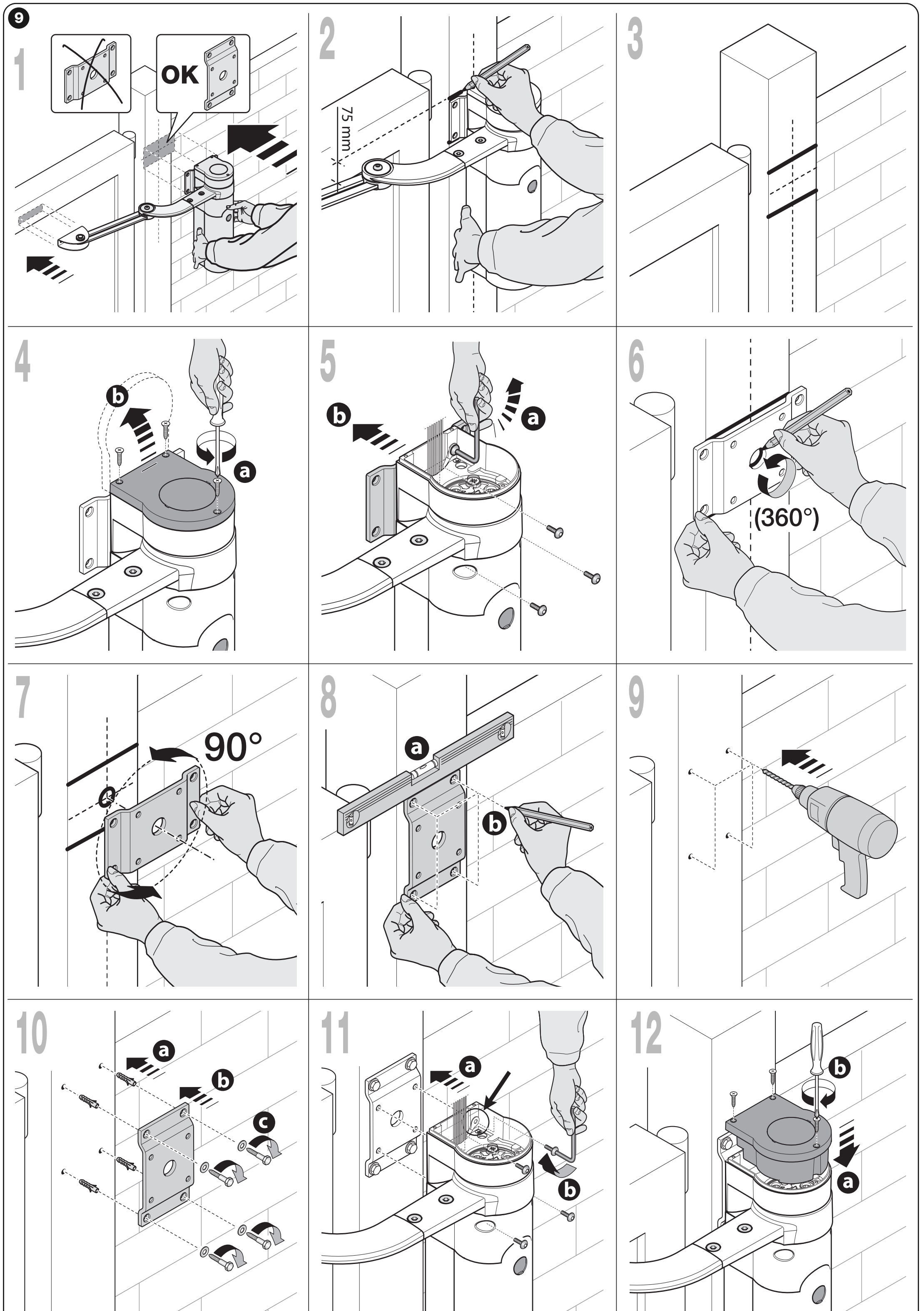 WALKY: rotating the rear bracket on a narrow mounting surface and securing the drive
