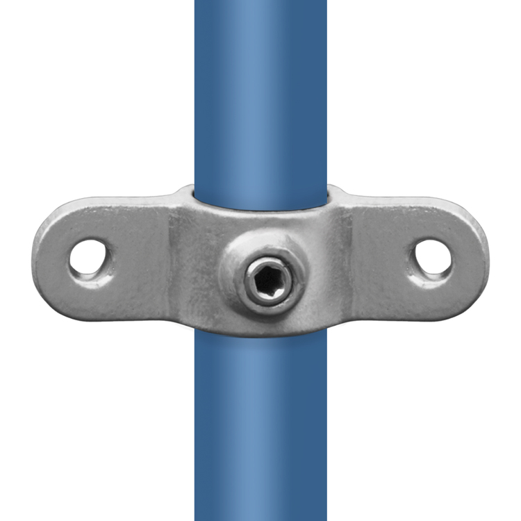 Example of use: Galvanized double swivel tube clamp for a 42.4 mm tube, with two eyes on the same axis