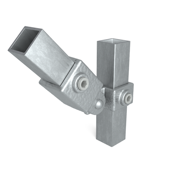 Galvanized hinged corner connector for 25x25 mm square tubing – suitable for angles from 0° to 180°