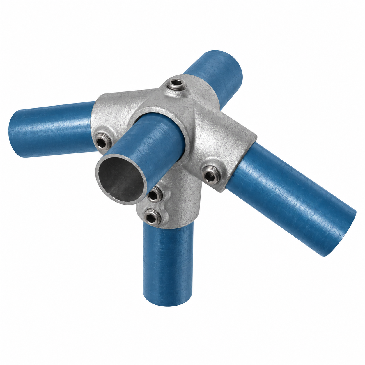 Galvanized connector for 48.3 mm pipes, saddle cross shape, 27.5°