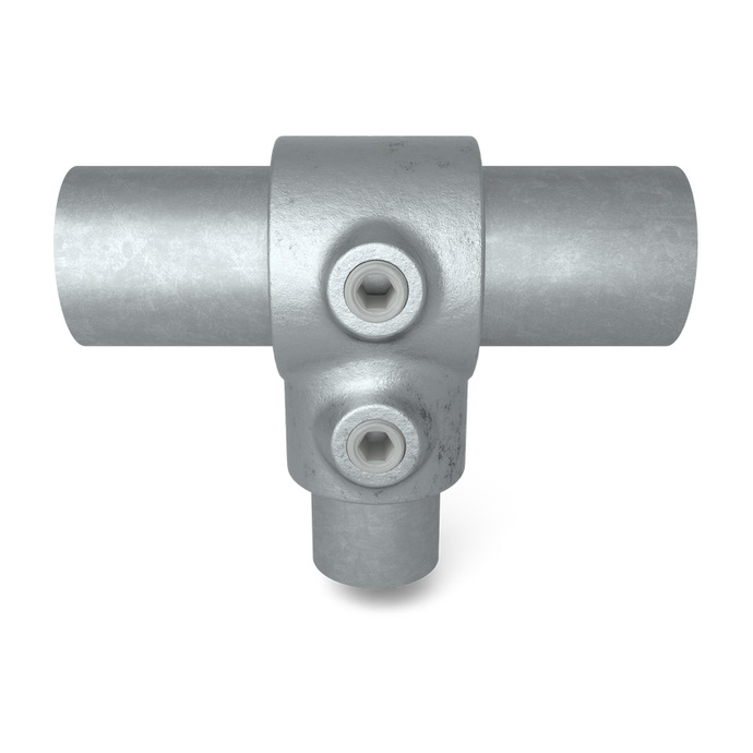 Galvanized connector for 42.4 mm and 33.7 mm pipes, narrow T shape – example of use