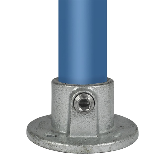 Example of use: Galvanised round flange for a 48.3 mm pipe, for positional fastening