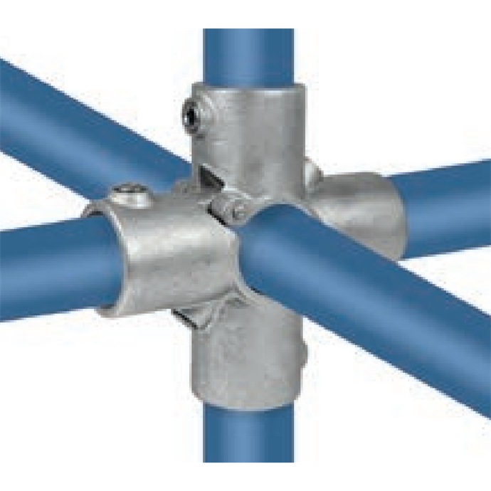 Example of use: Galvanised folding connector for 48.3 mm tubes, straight cross, 6-way