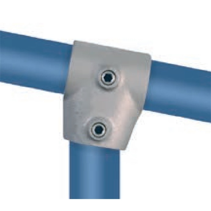 Example of use: Galvanised angled connector for 48.3 mm tubes, narrow T-shape, 0°–11°