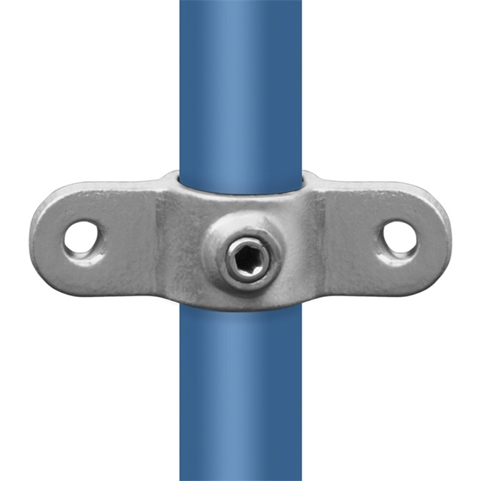 Example of use: Galvanized double swivel clamp for a 48.3 mm tube, with two eyes in line