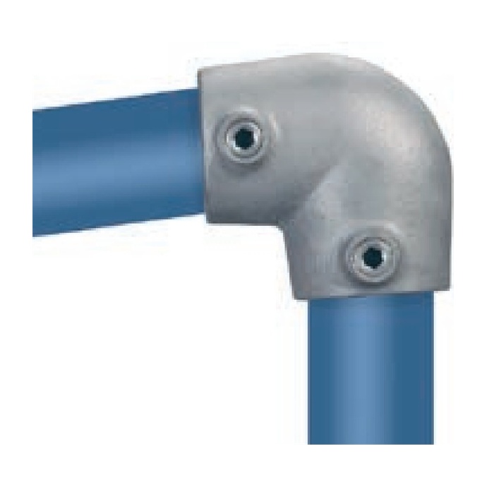 Galvanized angled connector for 42.4 mm tubes, L shape, 0°–11°