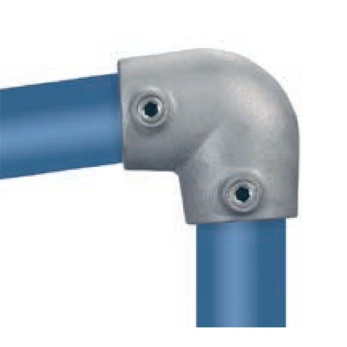 Galvanized angled connector for 48.3 mm tubes, L-shaped, 0°–11°