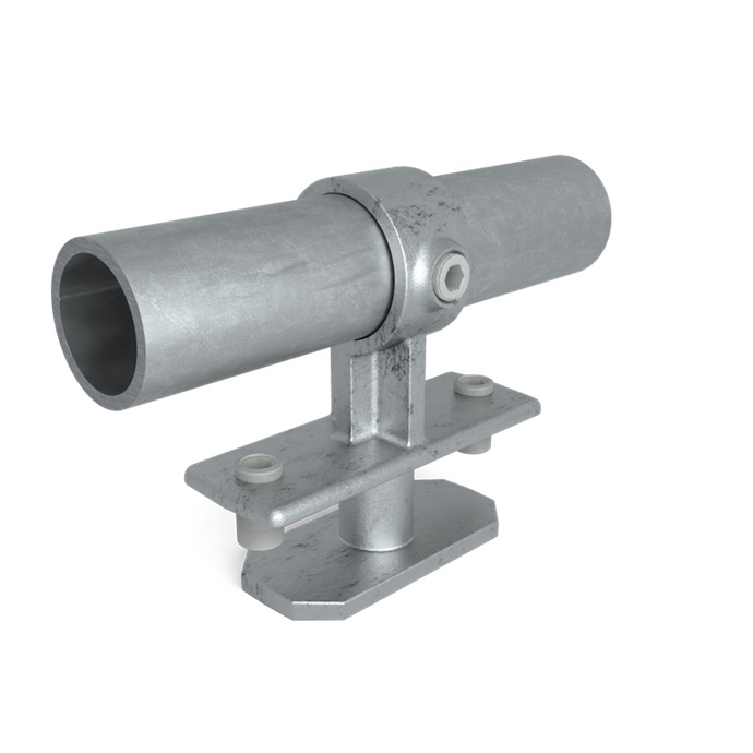 Galvanized pipe bracket for 48.3 mm pipe, top-mounted on a container
