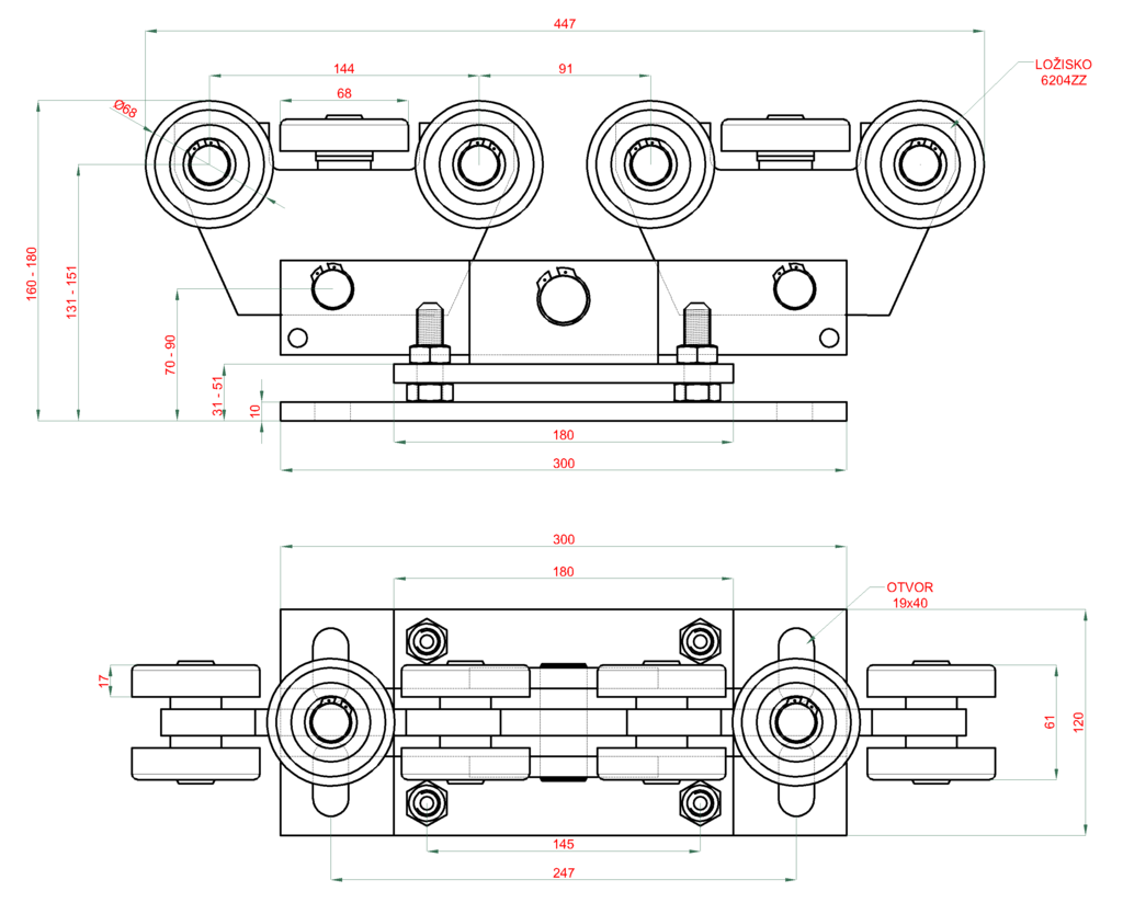 Drawing of 80x80x5 trolley