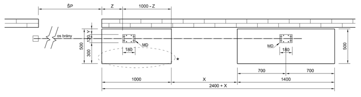 Drawing of the concrete foundation for a cantilever gate over 6.5 m