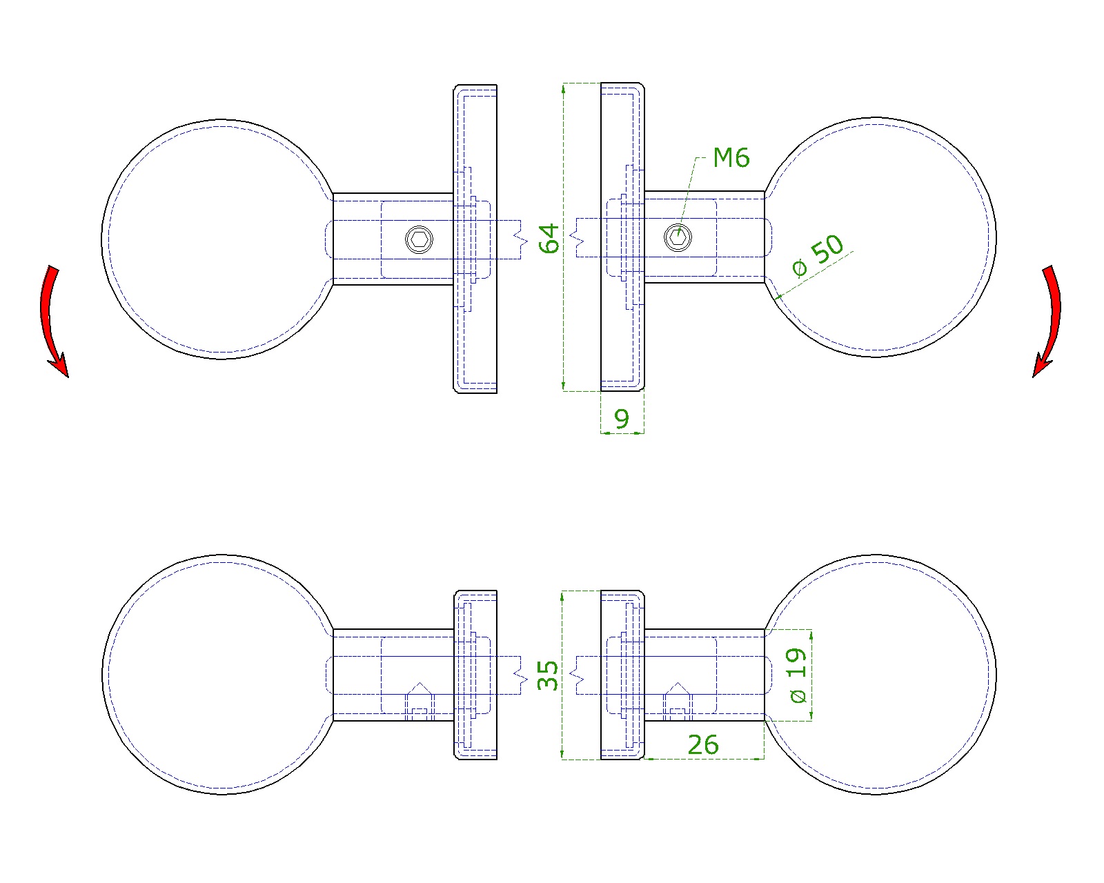 Size, knob rotation direction