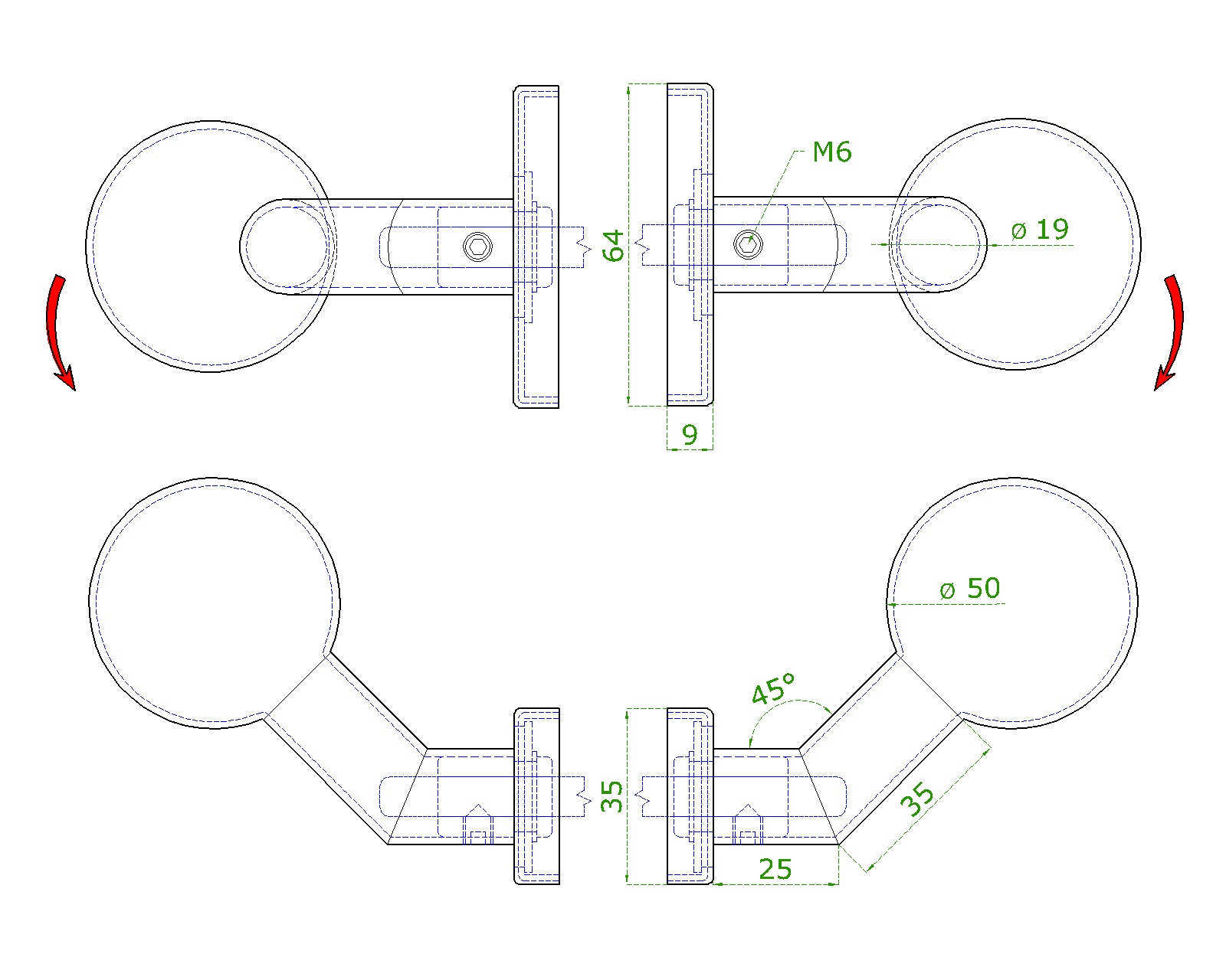 Size, knob turning direction