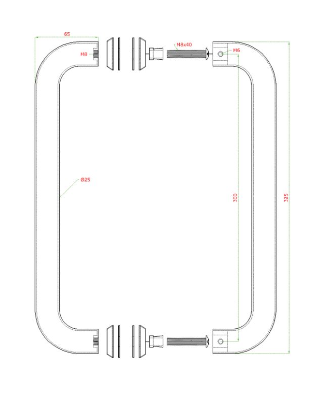 Dimensions of stainless steel handle M-09 Dimensions of stainless steel handle M-09