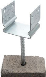 U-shaped anchor base with an embossed rib and rebar rod