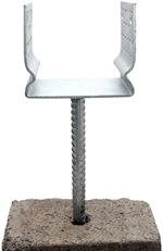 U-shaped anchor base with an embossed rib and rebar rod