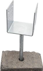 U-shaped anchor post base with a rebar rod
