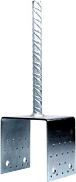 U-shaped anchor post base with a rebar rod