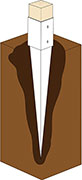Visualization of a square-socket anchor spike used with round posts. The anchor post base with round socket and spike is used to anchor driven round posts or pillars in clay soil. This keeps the wood out of contact with damp soil, significantly reducing moisture absorption. A timber structure or wooden fence can therefore be built without additional costs for excavation and concreting, and the timber structure can also be dismantled at any time and moved to another location. Visualization of a square-socket anchor spike used with round posts. The anchor post base with round socket and spike is used to anchor driven round posts or pillars in clay soil. This keeps the wood out of contact with damp soil, significantly reducing moisture absorption. A timber structure or wooden fence can therefore be built without additional costs for excavation and concreting, and the timber structure can also be dismantled at any time and moved to another location.