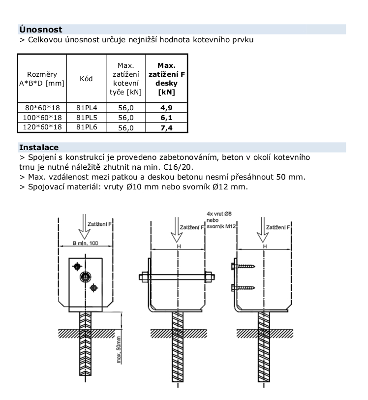 L-shaped 60 mm anchor base with a reinforcing bar L-shaped 60 mm anchor base with a reinforcing bar