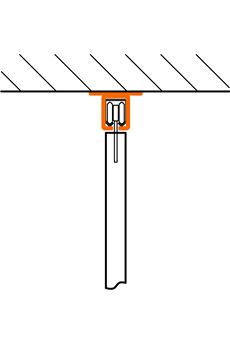 Top-mounting a suspended gate's C-channel to a ceiling or beam