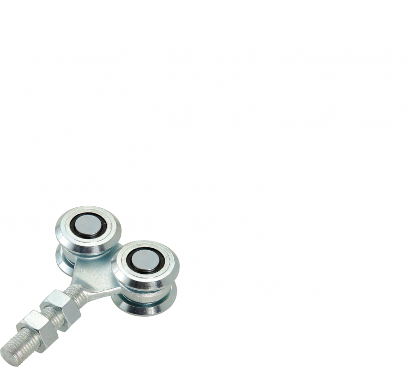 Trolley for a suspended gate with four bearing rollers